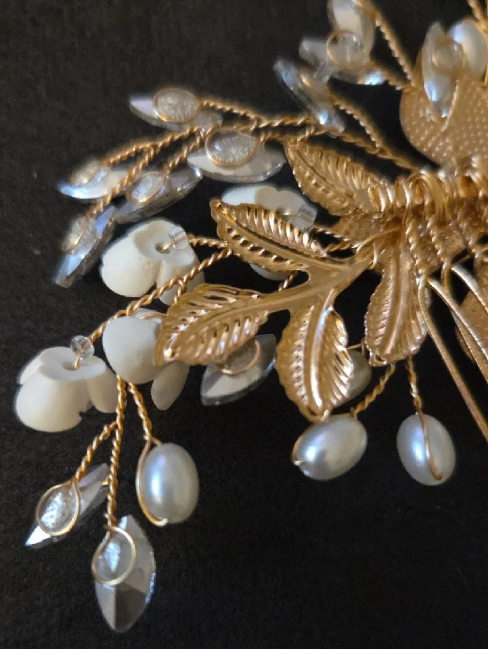 Gold Floral Pearl Hair Comb - Ivory Accents, NIP Wedding Hair Accessory
